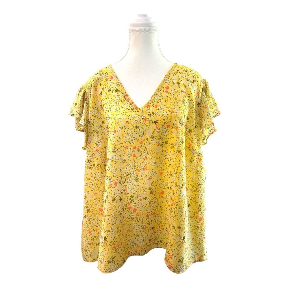 1.STATE Yellow Floral Ruffle Sleeve Blouse – Size 3X